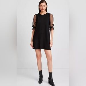 Marcella Bellerose Black A-line Mini Dress w/ Sheer Mesh Poet Sleeves Size M